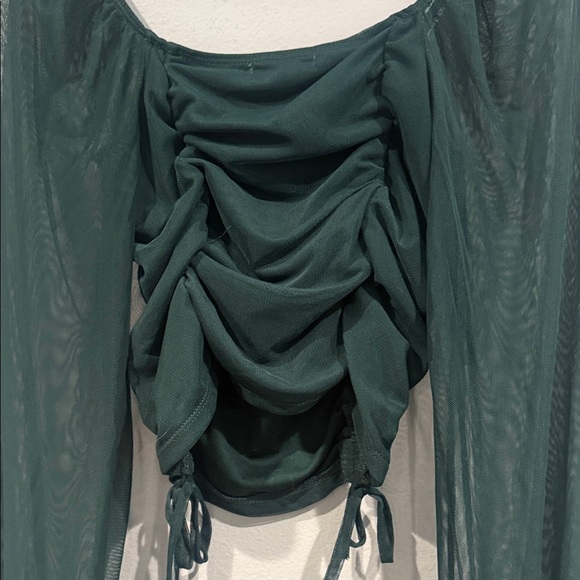 Inspired Hearts Dark Green Ruched Blouse - Picture 8 of 8